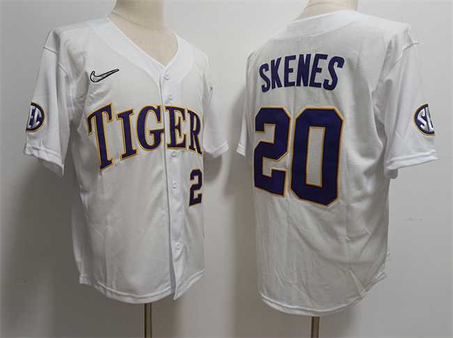 Mens LSU Tigers #20 Paul Skenes White Stitched Baseball Jersey Dzhi->->NCAA Jersey